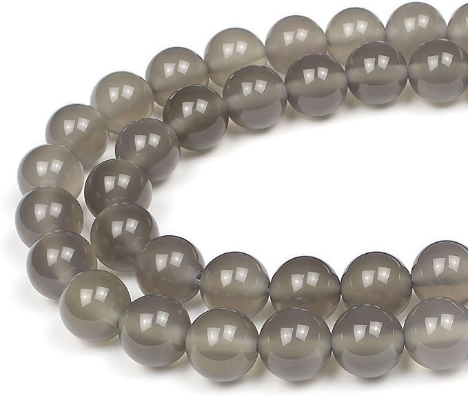 MJDCB 7A Natural Grey Agate Gemstone Round Stone Beads for Jewelry Making DIY Bracelet Necklace (8mm)