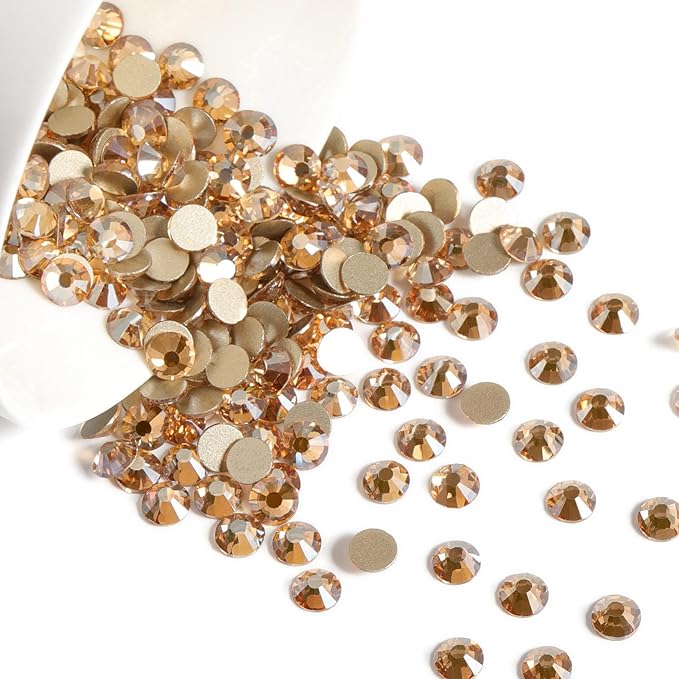 Beadsland 2880pcs Flat Back Crystal Rhinestones Round Gems for Nail Art and Craft Glue Fix,Golden Shadow,SS4,1.5-1.7mm