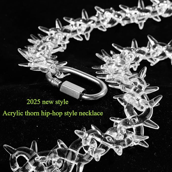 Punk Acrylic Colorful Leopard Print Clear Chain Necklace Rainbow Thick Paper Clip Necklace for Women Men Gift Hip Hop Geometric Bar Jewelry
