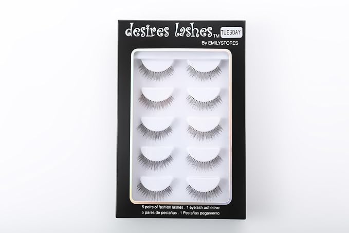 DESIRES LASHES False Eyelash Natural Wispy Fluffy Strip Style Asian Japanese Korean Clear Band Eye Lash 5 Pairs (02 Tuesday)