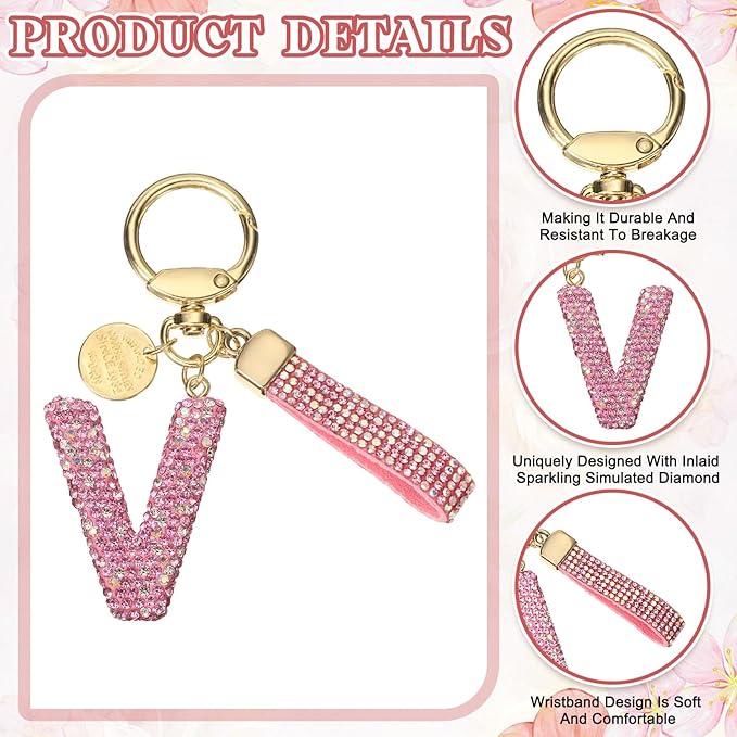 PATIKIL Initial Letter Keychain, Cute Sparkly Rhinestone Key Chain Alphabet Charm for Car Keys Handbags Purse