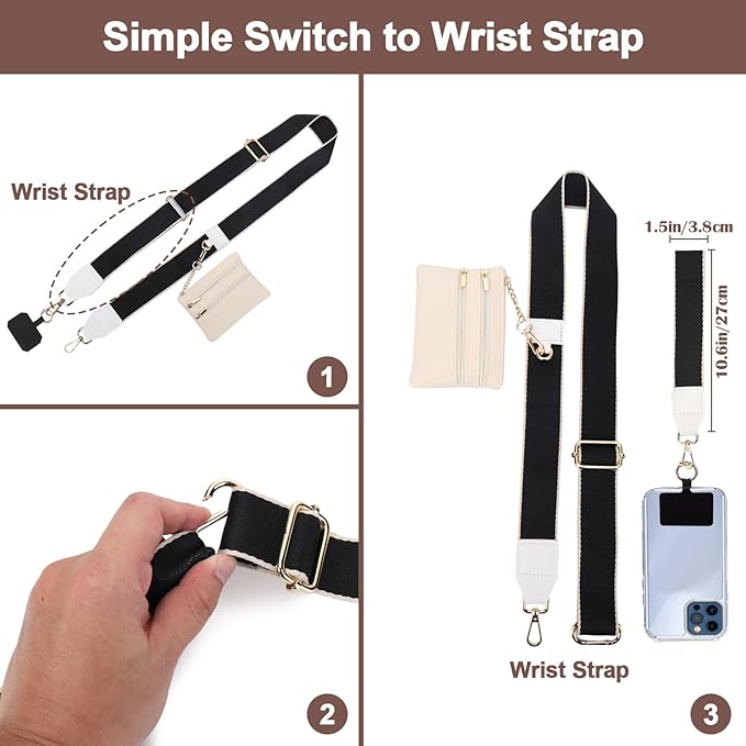 XANGNIER Clip and Go Strap for Phone with Wallet Crossbody, Phone Strap with Zippered Wallet, Adjustable Anti Theft Cellphone Lanyard for Women, Cellphone Chain Accessories,Multicolor 11