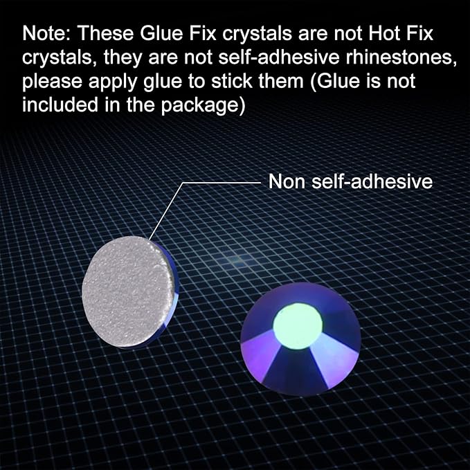 Jollin Glue Fix Crystal Flatback Rhinestones Glass Diamantes Gems for Crafting Nail Art Crafts Decorations Clothes Shoes 8.4mm (ss40 144pcs, Jet AB)