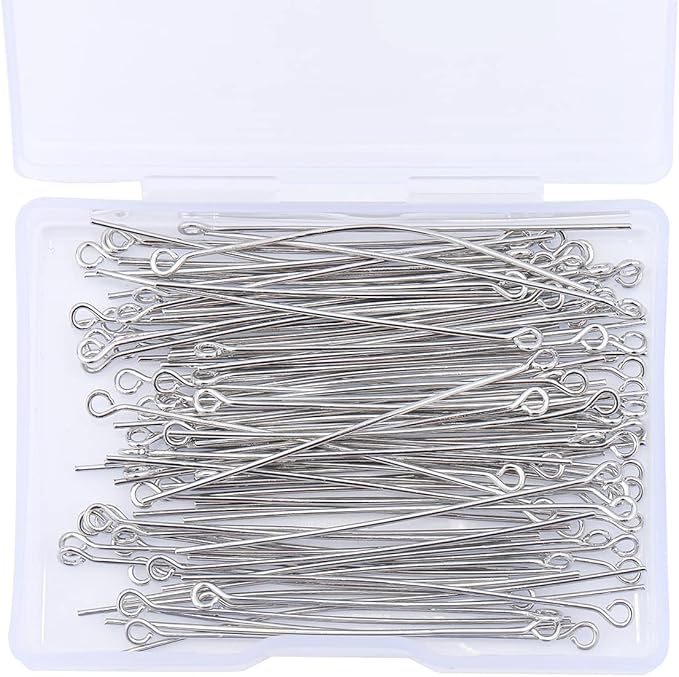 Platinum Plated Open Eye Pins Non Tarnish 50mm 100pcs for Jewelry Making Findings