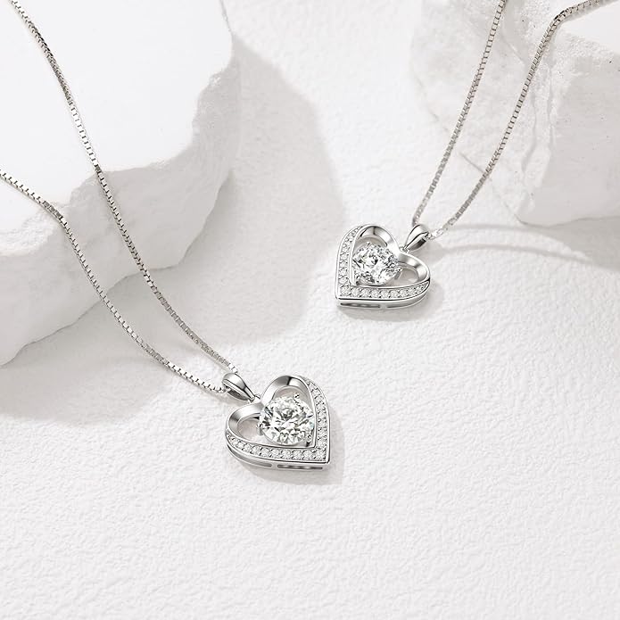 UnicoRing Moissanite Necklace for Women, Heart Pendant Engraved 'I Love You' Gifts for Wife, Valentine's Day Gift Anniversary Eternity Birthday Present Sterling Silver Jewelry for Her