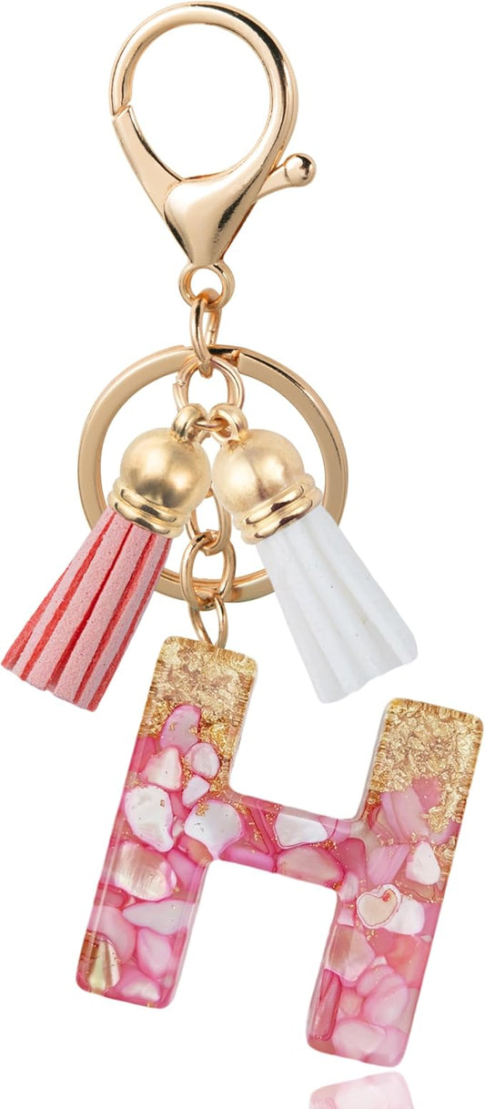 Initial Letter Keychain Cute Resin with 2 PU Tassel, Letter Keychain for Backpack Charms, Initial Keychains for Women