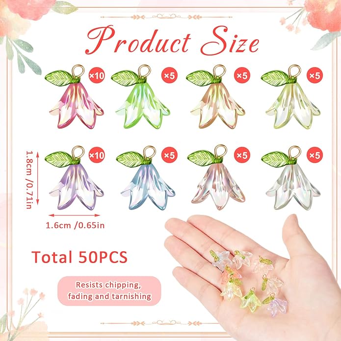 Jetec 50 Pieces Resin Charm Pendant Jewelry Finding Charm DIY Decor Making Resin for Women Bracelet Necklace Earrings Keychain Craft