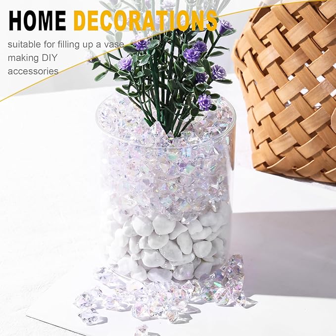 DomeStar 550PCS Bright Clear Vase Fillers, Acrylic Fake Crushed Ice Rocks Clear Gems Crystals Plastic Diamonds for Vase Fillers Centerpiece Fish Tank Table Scatter Photography Props Display Decoration