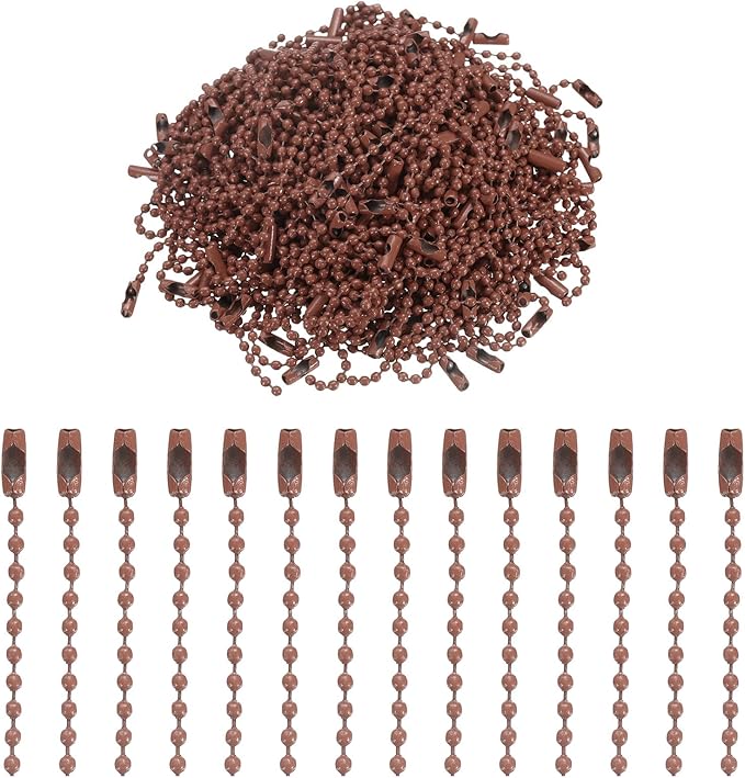 uxcell 220pcs Metal Ball Bead Chain, 100mm Long Bead Connector Clasp Dog Tag Hanging Chain for Key Chains Tags Craft Projects Jewelry Making, Brown