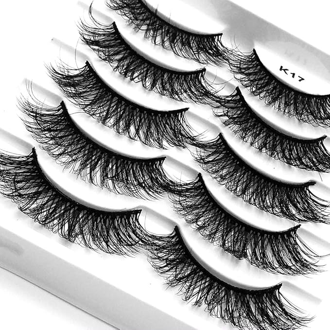 outopen 3D Mink Lashes Natural Wispy False Eyelashes 15mm Fluffy Long Eye Lashes Eye Makeup Tools 5 Pairs Pack(Q1 | 13-15MM)