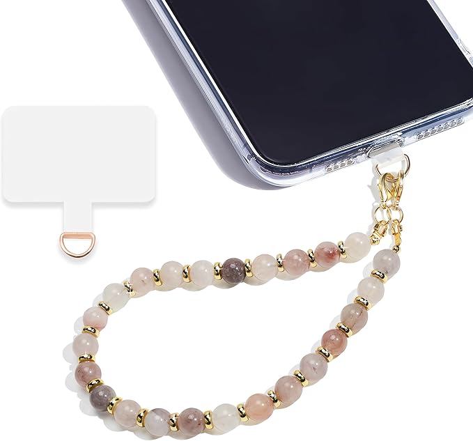 Marble Beaded Phone Wrist Strap,Detachable Phone Bracelet Strap with Tether Tab,Hands-Free Wristlet Strap (Charoite)