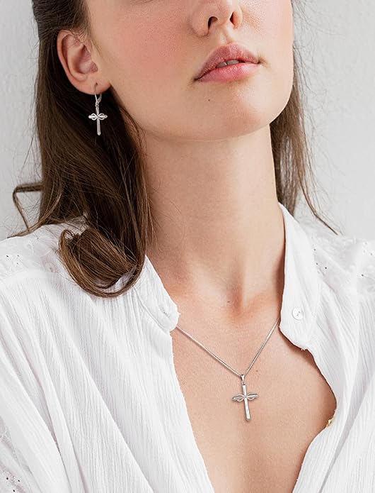 Starchenie Infinity Cross Earrings for Women 925 Sterling Silver Polished Cross Leverback Earring Crucifix Jewelry