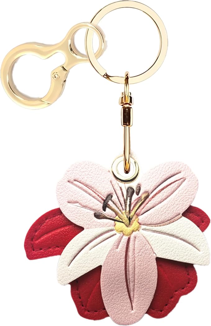 Leather Keychain Holder Case Compatible with AirTag,Cute Protective Cover with Keyring,Anti-Scratch Finder GPS Tracker Case for Wallet Keys,Bag,Pets(Flower C)