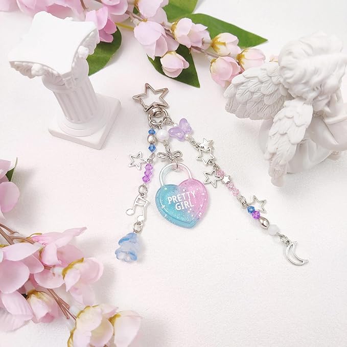 Y2K Aesthetic Keychains for Women Cute Flowers Star Cake Jellyfish Keychins Charms Kawaii Bag Purse Decor