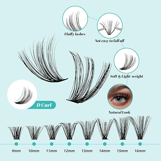 Lash Extension Kit 320Pcs,DIY Individual Lashes Clusters Kit,Lash Bond And Seal,Lash Remover For Eyelashes Extensions,Lash Applicator Tool For False Eyelash Cluster Kit At Home(40D50D,D-Mix9-16mmKit)