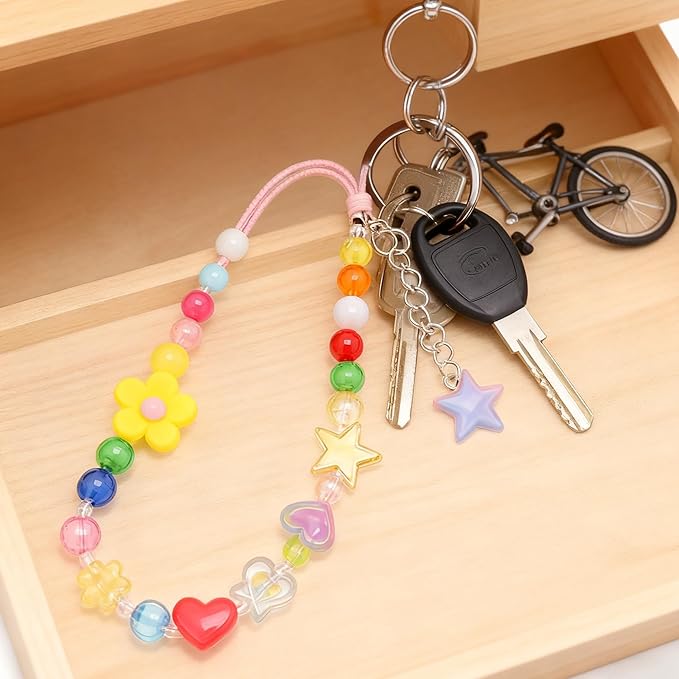 nikkiGuo 320 Piece Acrylic Bead Jewelry Making kit - Transparent Candy Colored Beads, Mixed Shape Heart-Shaped Star Flowers, 8mm/10mm/20mm, Keychain, Phone Chain DIY Craft Jewelry