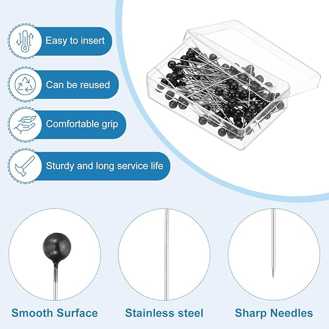 PATIKIL Sewing Pins, 600 Pcs 1.5 Inch Straight Pin with Plastic Pearlized Ball Head for Fabric, Decorative, Jewelry DIY, Craft and Sewing Project, Black