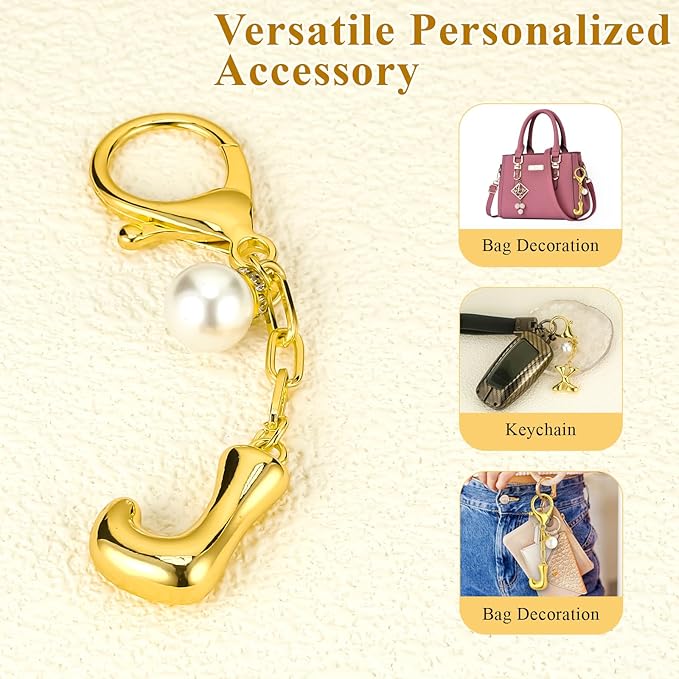 VICKHU Gold Plated Bubble Initial Letter Cute Keychain for Women Car Key Purse Decorative Keyring Handbag Charms Fashion