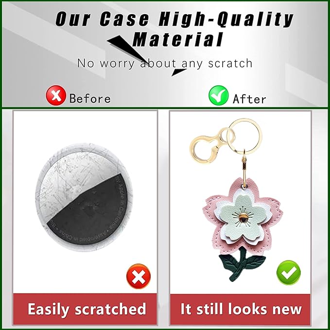 Leather Keychain Holder Case Compatible with AirTag,Cute Protective Apple Air Tag Cover with Keychain Ring,Anti-Scratch Finder GPS Tracker Case for Wallet Keys,Bag,Pets(Flower B)