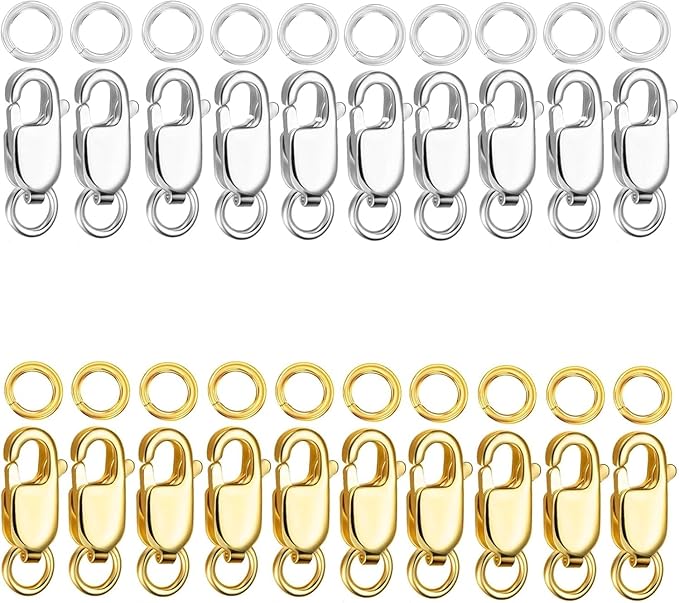 Kcctoo Silver Lobster Claw Clasp with Closed Jump Rings 14K Gold Necklace Clasps and Closures for Jewelry Making, Made in Italy 12mm(0.47inch) (Gold Silver)
