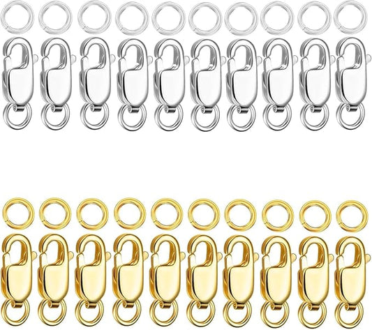 Kcctoo Silver Lobster Claw Clasp with Closed Jump Rings 14K Gold Necklace Clasps and Closures for Jewelry Making, Made in Italy 12mm(0.47inch) (Gold Silver)