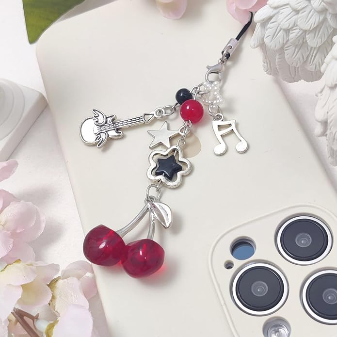 1-4PCS Cute Phone Charms Aesthetic Y2K Cell Phone Charms Strap Pink Strawberry Butterfly Star PhoneCharm Y2K Accessories for Bag Keychain Airpods Camera Pendants Decor