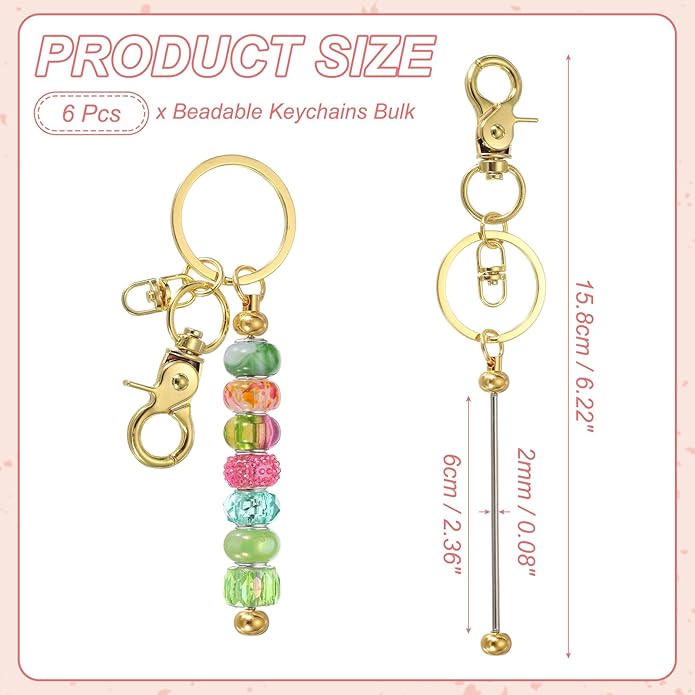 uxcell 6 Pcs Beadable Keychain, Keychain Making Supplies, Blank Bead Metal Chain Bars for DIY Crafts Jewelry Making Gift, Gold Plated