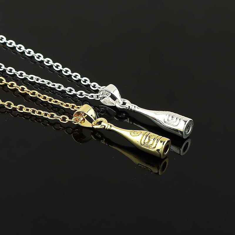 JOR Wine Bottle Charm Pendant Necklace, Men & Women Unisex Jewelry, Dainty Gold & Silver Plated Combo Chain 18 inch (Pack of 2)