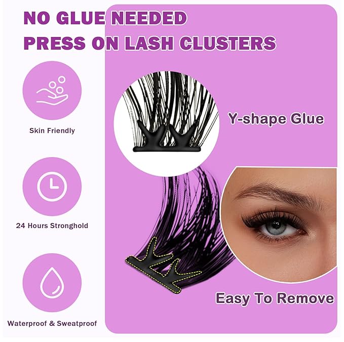 Self Adhesive Eyelashes 80Pcs Self Adhesive Eyelash Clusters Thick-Volume Press On Lashes Pre-Glued Glueless Lashes Clusters No Remover No Residue with Tweezers(10-16mm)