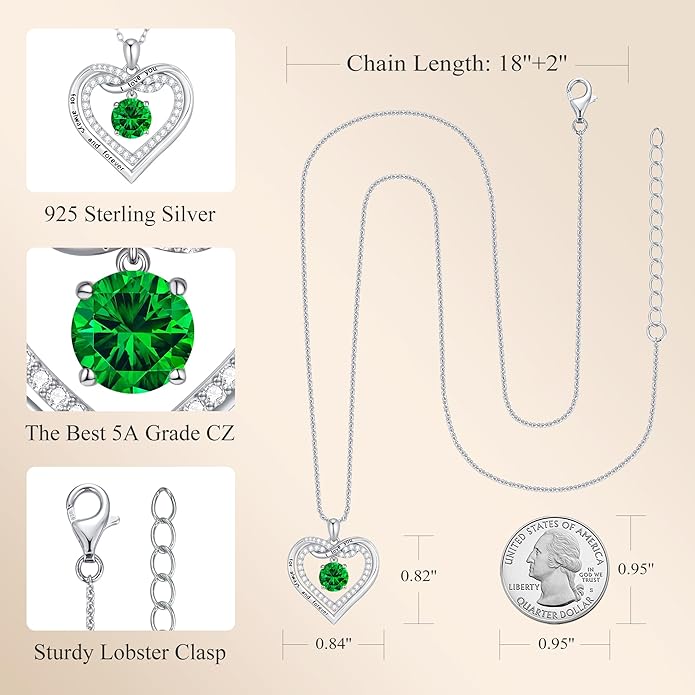 G&GEMSJEW Infinity Heart Birthstone Necklaces for Women, 925 Sterling Silver Jewelry, Pendant Heart Necklaces Birthday Anniversary Christmas Gift for Women Wife Mom Girlfriend Lady