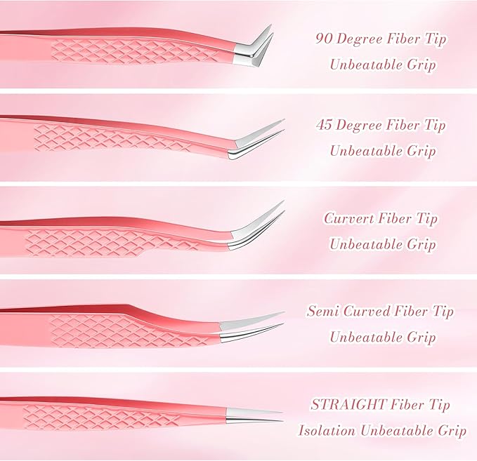 Wanmu 5 Pcs Lash Tweezers for Eyelash Extensions, Straight & Curved Precision Tweezers for Crafting, Classic Volume Mega Volume Lashes, Professional Eyelash Extension Artists Girls Women Beginners