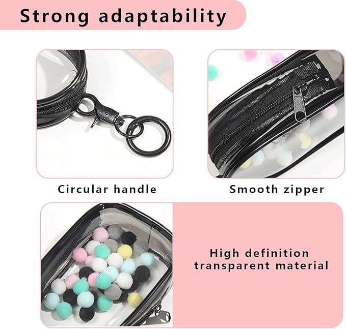 2PCS Clear Character Display Bag Mini Doll Hanging Box with Key Chain, Portable Zipper Closure Dust Guard Set Box - Semi-Circular (Black + Transparent)