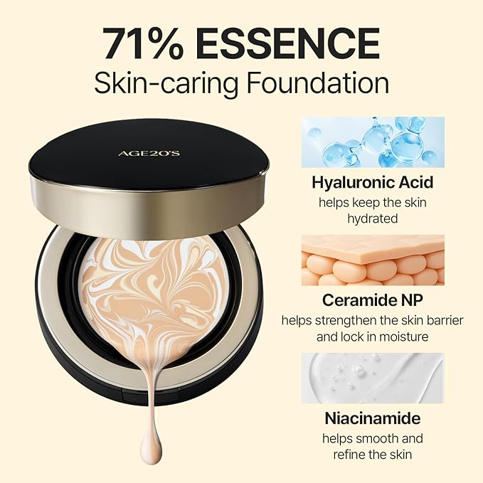 [NEW] AGE20'S Signature Essence Pact | 29W CARAMEL | Vegan Korean Cushion Foundation | Pack of 1 | Cream Foundation, Dewy & Glow Finish, Natural Coverage, SPF 50+