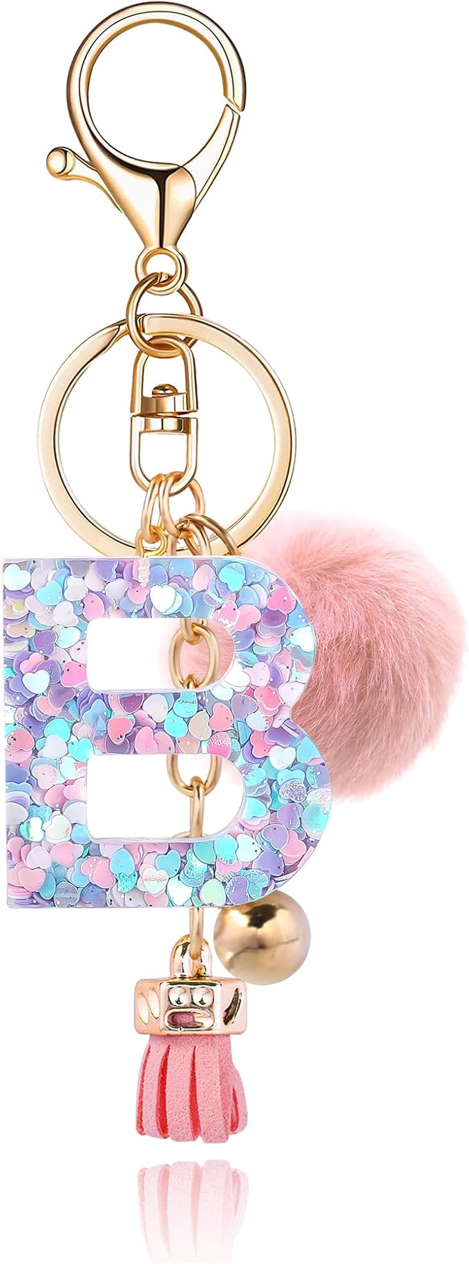 Resin Alphabet Initial Letter Keychain Keyring for Women Purse Handbags With Fur Ball Pom