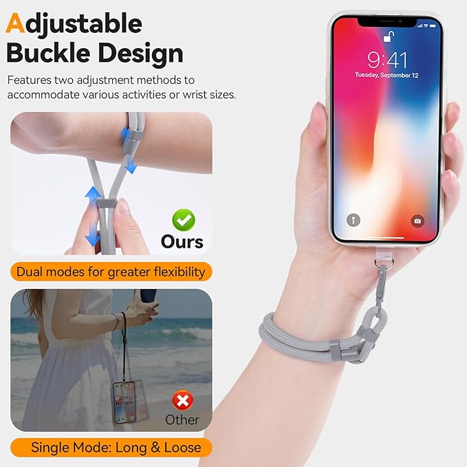 Phone Wrist Strap with 2 Phone Tether Tab, 2 Pack Adjustable Anti-Theft Cell Phone Lanyard for Travel & Outdoors