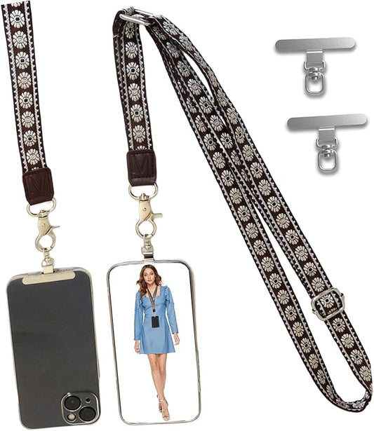 LEMEDE Wrist Keychain and Adjustable Phone Lanyard, Silver Hook Phone Crossbody Strap with 360° Rotating Phone Pads