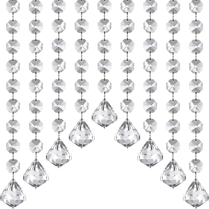 Jishi 33ft Crystal Garland Strands, Hanging Crystal Beads Strings Decorations for Centerpiece Doorway Clear Acrylic Diamond Chandelier Prisms, Gem Bead Chain Garland Curtain, Christmas Tree Ornaments