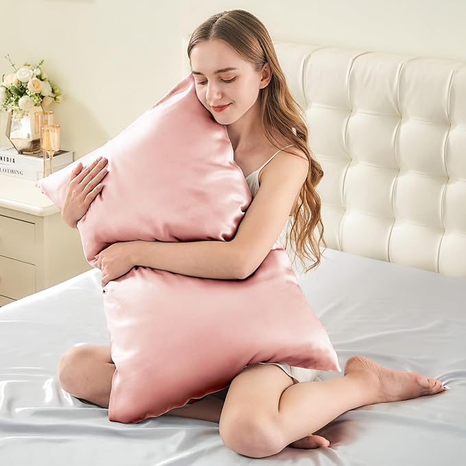 INFIIXSO Body Pillow Cover with Zipper, Luxury Mulberry Silk Body Pillow Case 20x54 Inches, Ultra Smooth and Soft Cooling Long Pillowcase, Gift for Women, Men(Rose Pink)