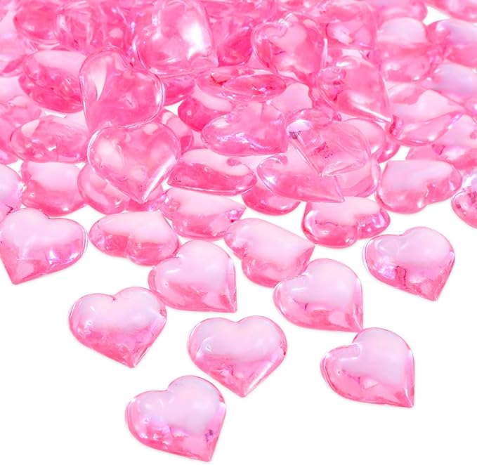 Tatuo 160 Pieces Acrylic Heart Decoration Valentine Gifts Heart Ornaments for Vase Fillers and Table Scatter, 0. 9 Inch(Pink)