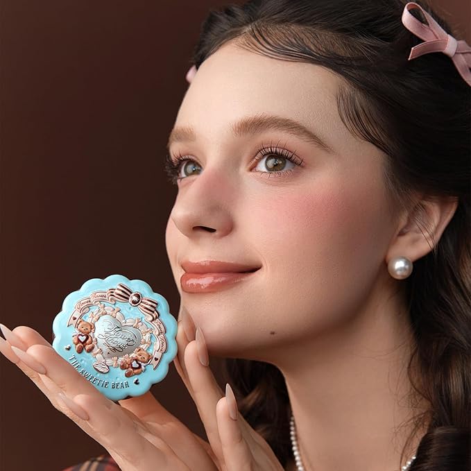 Flower Knows The Sweetie Bear Collection Silk Satin Blush,Shimmery Warm Red Brown Powder Blush for Cheeks,Buildable & Blendable Face Makeup,Soft Long-Lasting for Women & Girls,0.18 Oz(05 Bear Biscuit)