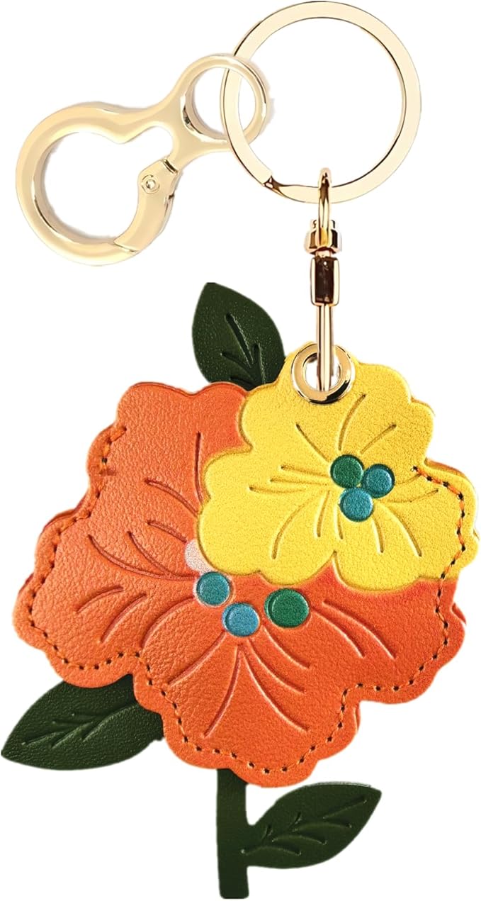 Leather Keychain Holder Case Compatible with AirTag,Cute Protective Apple Air Tag Cover with Keychain Ring,Anti-Scratch Finder GPS Tracker Case for Wallet Keys,bag,pets(Red Peach Blossom)