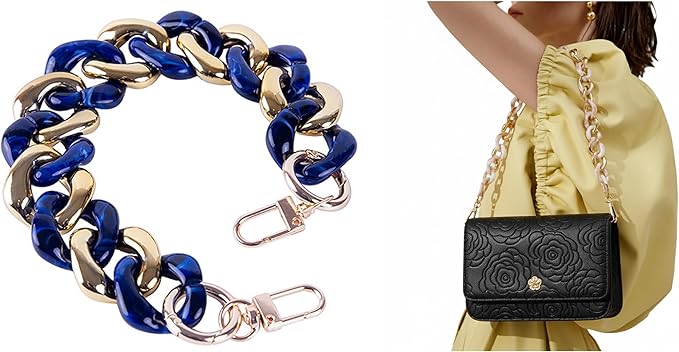 Acrylic Resin Chain Purse Strap 11.8IN Chunky Purse Transparent Chainn DIY Acrylic Bag Chain (Blue White)