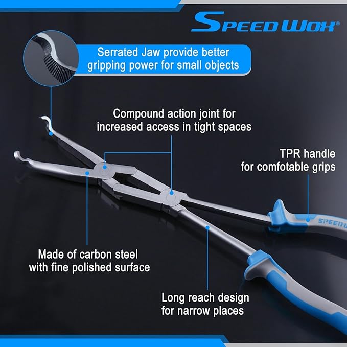 SPEEDWOX 13-Inch Long Reach Double Joint Ring Nose Plier Long Reach XL Pivot Ring Nose Pliers Hose Grip Pliers 1/3"" Diameter Hose Removal Pliers Hose Pliers for Narrow Spaces and Limited Areas, Blue