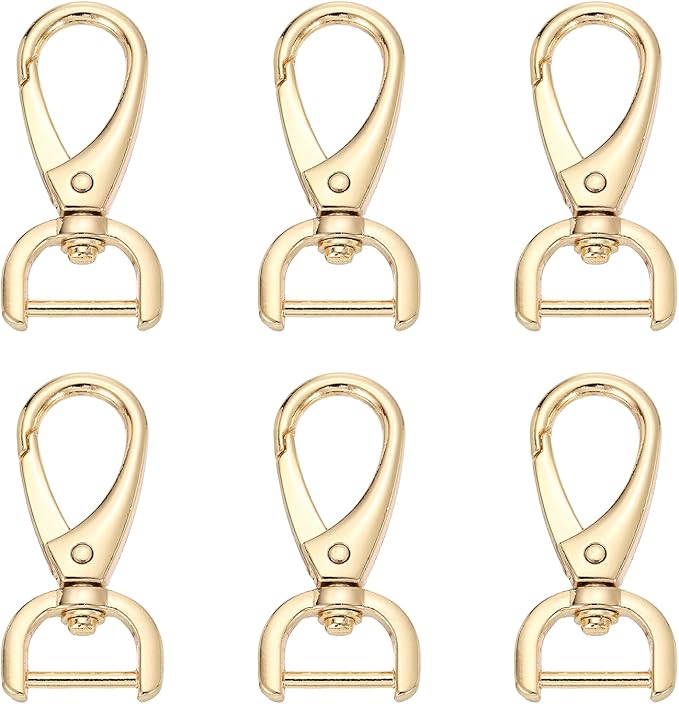 HARFINGTON 6pcs Detachable Snap Hook Swivel Clasp 5/8" (16mm) Zinc Alloy Lobster Claw Clasp for Keychain Lanyard Purse DIY Purse Strap, Light Gold
