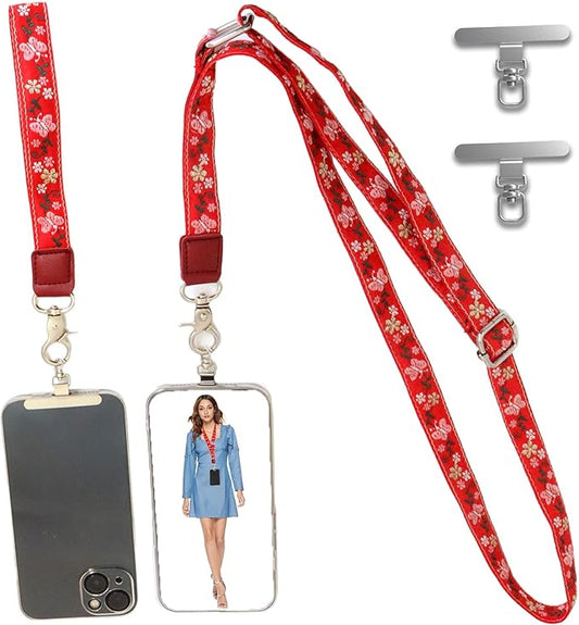 LEMEDE Wrist Keychain and Adjustable Phone Lanyard, Silver Hook Phone Crossbody Strap with 360° Rotating Phone Pads