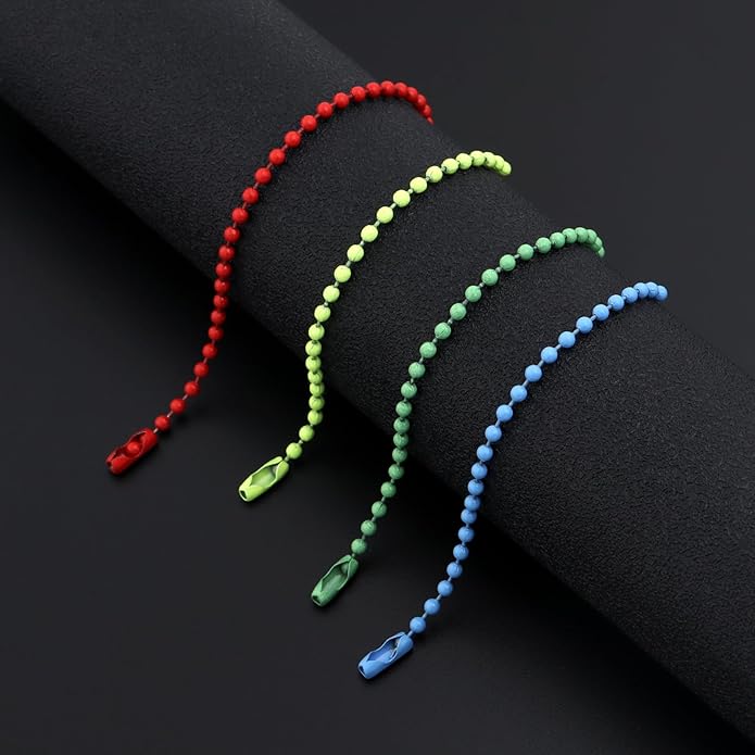 Forise 100Pcs Ball Beads Chain Bulk, Keychain Rings Metal Chain,4.72 Inch Dog Tag Metal Small Chain with Connectors for Hanging Decoration