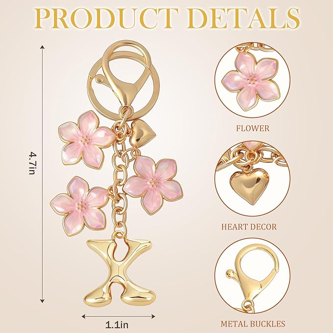 Snycler Bubble Initial Keychain Graceful Flower for bags car remote–A-Z Letter Charms for Women