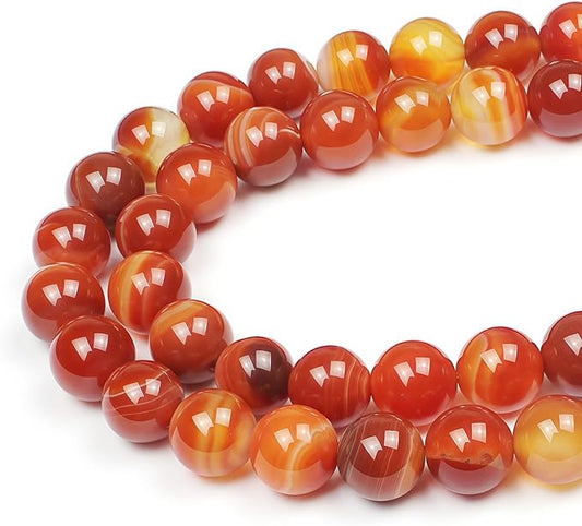 MJDCB Natural Red Striped Agate Beads Round Loose Beads for Jewelry Making DIY Bracelet Necklace (10mm)