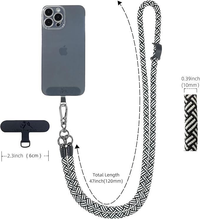 Cell Phone Lanyard Crossbody Rope Around the Neck Wrist Strap for Most Smartphone Case Headset Keychain Offices ID - Black/White
