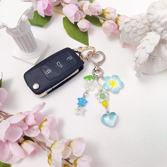 Y2K Aesthetic Keychains for Women Cute Flowers Star Cake Jellyfish Keychins Charms Kawaii Bag Purse Decor
